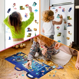 Reusable ocean and mermaid jelly stickers book for kids with portable scene board