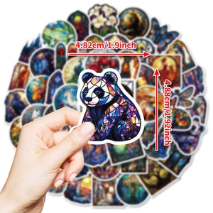 50pcs Stained Glass Style Panda Stickers, Gothic Church Window Decals for DIY Luggage