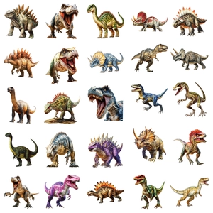 Detailliertes Set aus 25 realistischen Dinosaurier Stickern für Laptops im 5x5 Raster