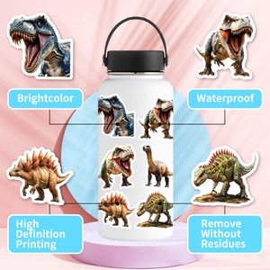 Wasserfeste realistische Dinosaurier Sticker auf weißer Flasche mit hochauflösendem Druck