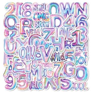3D Balloon Style Holographic Letter Number Stickers For Kids Reward Gift Laser PVC Waterproof Scrapbooking DIY Decor Sticker Set