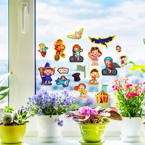 Cartoon amusement park DIY window stickers with animals and circus themes for kids