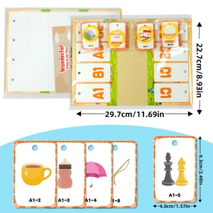Educational English word flashcards for kids with hanging storage bag and binding rings