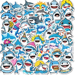 Cute Cartoon Shark Waterproof Stickers PVC Decals For Laptop Luggage Skateboard Water Bottle Scrapbooking Journaling Decor