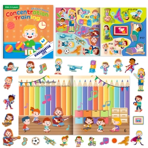 Libro de pegatinas para niños para educación temprana con escenas de dibujos animados