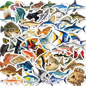 Ensemble d'Autocollants Graffiti de Poissons en PVC Imperméables pour Ordinateur Bouteille d'Eau Bagages Vie Marine pour Enfants Adultes