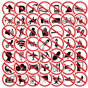 Prohibited Sign Warning Stickers Waterproof PVC Vinyl Decals For Laptop Luggage Water Bottle Skateboard Functional Decor