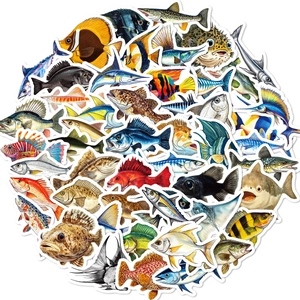 Collection d'autocollants de poissons de mer colorés et étanches pour bagages et laptops