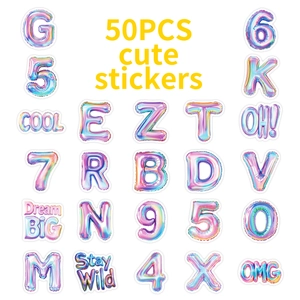 50PCS colorful holographic balloon style alphabet and number stickers set for kids