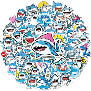 50pcs cute waterproof cartoon shark stickers for decorating laptops and luggage cases