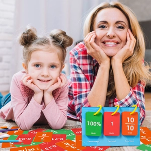 Dettaglio di carte educative che mostrano conversioni tra decimali, frazioni e percentuali