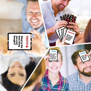 Detail showing social interaction moments and creative Truth or Dare game cards for parties