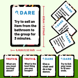 50 Truth or Dare game cards for parties, 8.9x6.4cm cards with interactive prompts