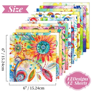 12-pack floral scrapbooking paper 6x6 inch for DIY handmade crafts and card making