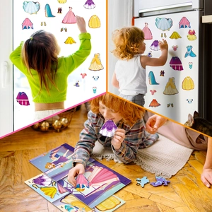 Autocollants magnétiques de princesse pour enfants sur vitre, frigo et livre de jeu