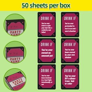 Adult drinking game set with 50 social challenge cards in a red box for party fun