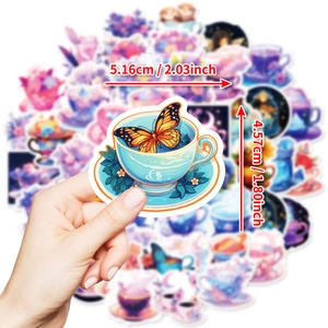 Cute cartoon butterfly and teacup stickers for girls' scrapbooking and decoration