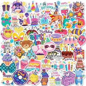 Autocollants de Fête d'Anniversaire Imperméables en Vinyle Dessin Animé Gâteau Ballon Animal Graffiti DIY Décalcomanies Pour Ordinateur Portable Bouteille d'Eau Scrapbooking
