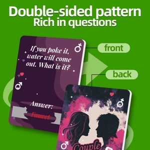 Double-sided couple puzzle scratch cards with front and back interactive riddles