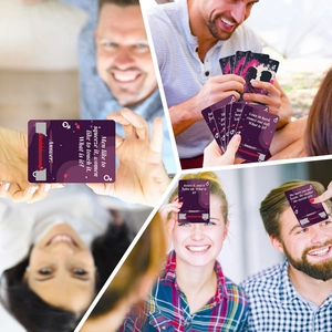 Detail of couple Q&A scratch cards with riddles for interactive social games