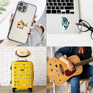 Autocollants de pêche et requins imperméables sur coque de téléphone, laptop et valise