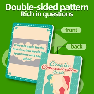 Tarjetas de comunicación para parejas de doble cara con ilustraciones retro y preguntas