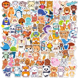 Lot de 100 Autocollants Imperméables en PVC Animaux de Dessin Animé Mignons Panda Chat Chien Requin pour Ordinateur Portable Gourde DIY Journaling Papeterie Cadeau Enfant