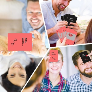 Couples interactive Q&A scratch cards game featuring black and pink card designs