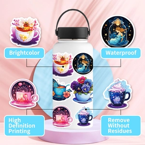 Waterproof cartoon purple aesthetic stickers on white vacuum flask with high definition print