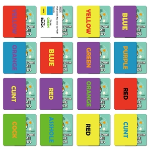 Jeu de cartes de fête multijoueur aux couleurs vives et typographie audacieuse pour adultes