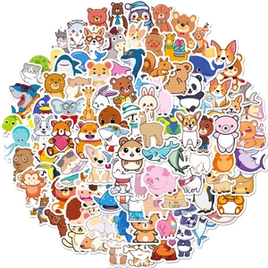 Lot de 100 autocollants animaux mignons avec panda chien éléphant et licorne déco
