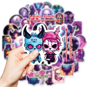 Purple gothic skull stickers with cute cartoon characters and waterproof PVC design