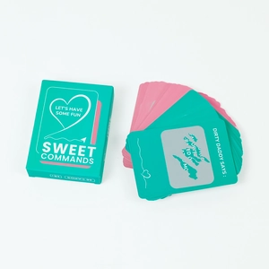 Sweet Commands set of 46 interactive game cards for couples with teal and pink scratch design