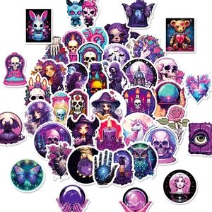 50 pieces of purple gothic skull stickers with spooky DIY mystery decorative patterns