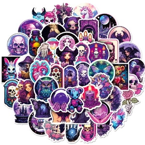 50 pieces purple gothic skeleton stickers with magic crystal balls and occult patterns