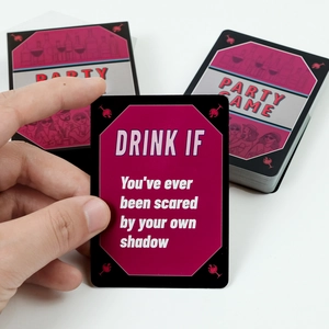 Detail of DRINK IF party game card with smooth rounded corners and high-quality finish