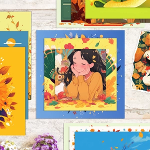 Artistieke lay-out van decoratieve herfstkaarten met zonnebloemen op witte wand