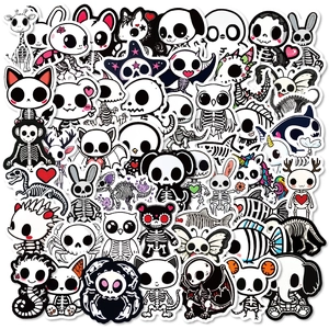 Cartoon Animal Skeleton Stickers Black And White Waterproof PVC Decals For Laptop Phone Guitar Scrapbooking Halloween Gift