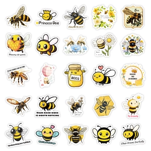 Collection of 25 waterproof cartoon bee stickers with motivational English quotes