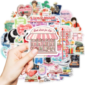 Reading theme sticker set featuring hand-drawn book illustrations and soft pink aesthetics