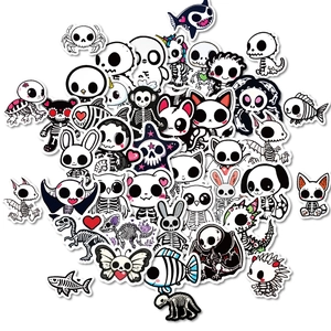 Cute black and white cartoon animal skeleton stickers set for DIY scrapbooking decor