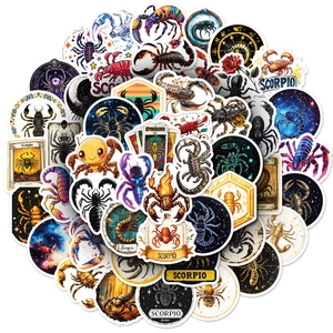50pcs Scorpio zodiac theme stickers with various cartoon and artistic scorpion designs