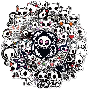 Set of 50 cute black and white animal skeleton cartoon stickers for DIY decor