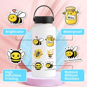 Waterproof cartoon bee stickers shown on a white thermos bottle for decoration