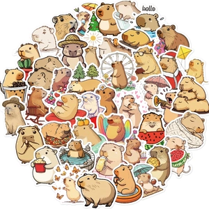 Lot de 50 autocollants de capybara étanches pour décorer valise et ordinateur portable