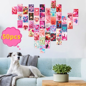 Valentine's Day Pink Heart Rose Decorative Cards Aesthetic Wall Collage Kit Cardboard Poster Set Room Decor Romantic Gift