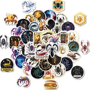 Pack of 50 Scorpio zodiac theme waterproof vinyl stickers in various artistic cartoon styles