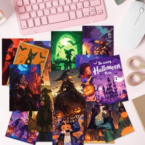 Set decorativo da parete Halloween con illustrazioni di streghe e fantasmi su scrivania