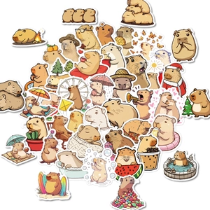 Lot de 50 autocollants capybara mignons et étanches pour décorer ordinateur et valise