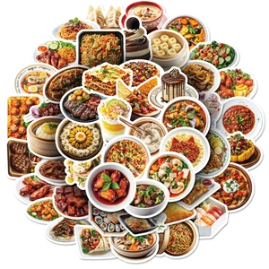 Diverse 50 stuks voedselstickers met Chinese en westerse gerechten voor DIY decoratie
